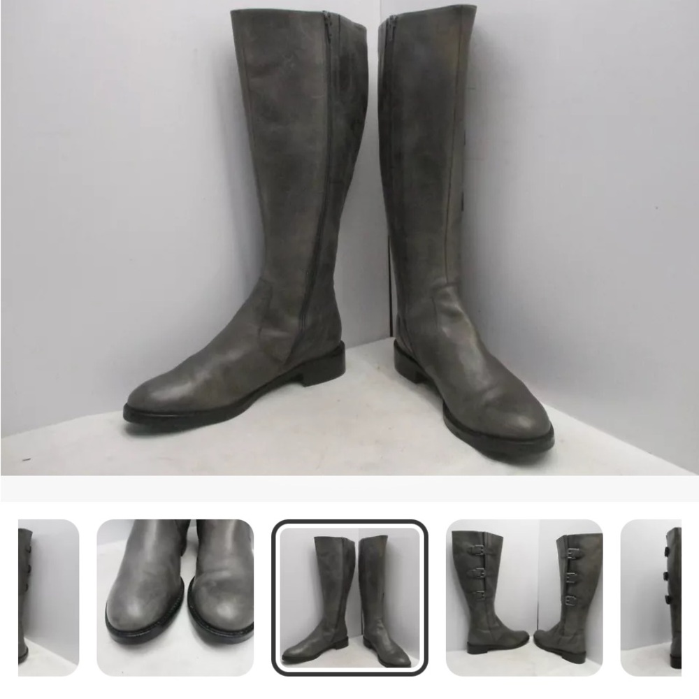 Ecco Dark Gray Heeled Boots with Buckles - Picture 3 of 4